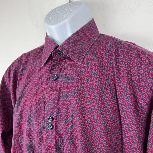 A21 Button Down Shirt Men Large Grey Pink Long Sleeve Graphic Cotton Casual - Picture 6 of 13
